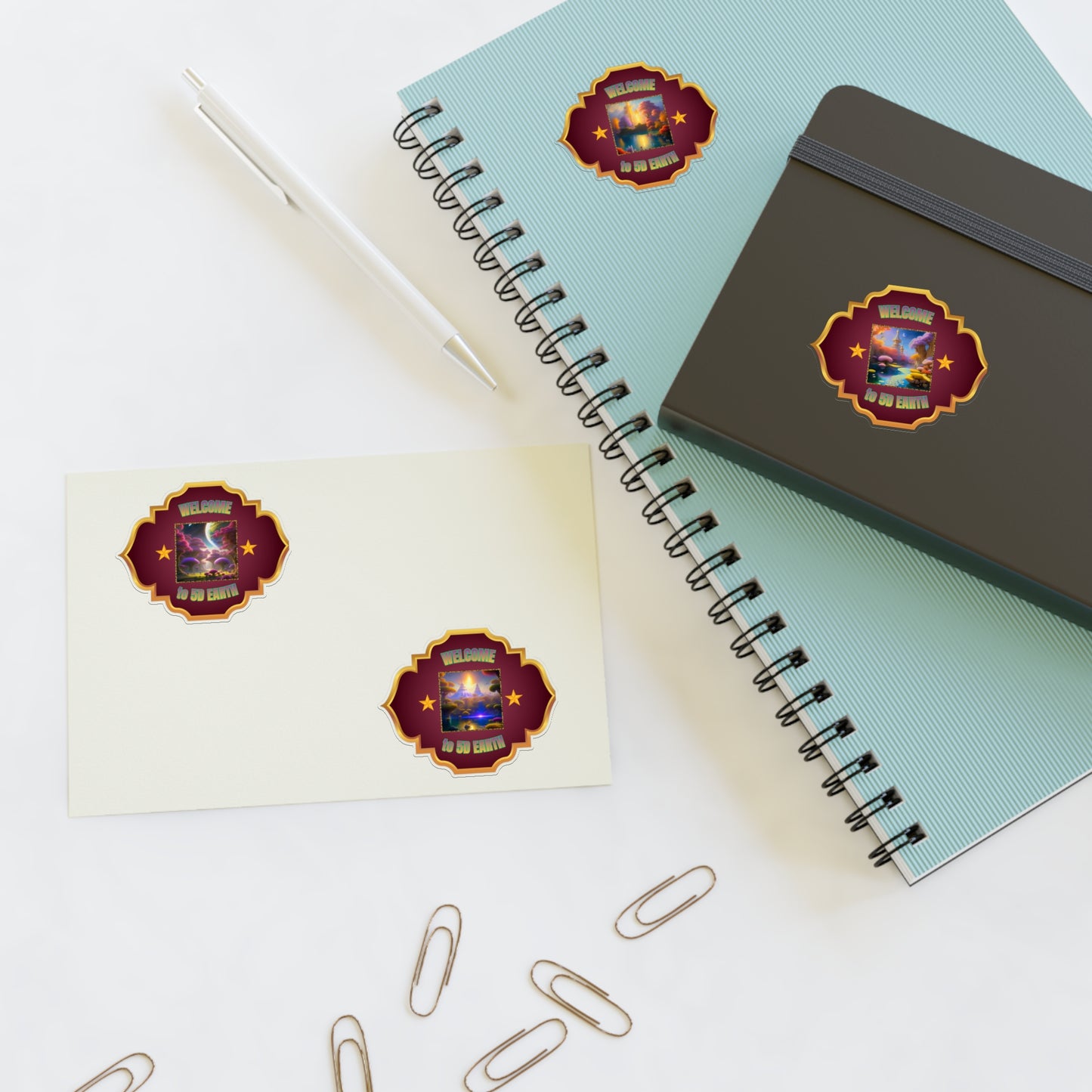 Vinyl 5D Earth Sticker Sheets (6x4) - Colorful Vibrant Scenes of 5D Earth in Crystal Ascension, Idyllic Utopian Landscapes &  Scenic Views of Nature & Purified Planet by Divine Arts