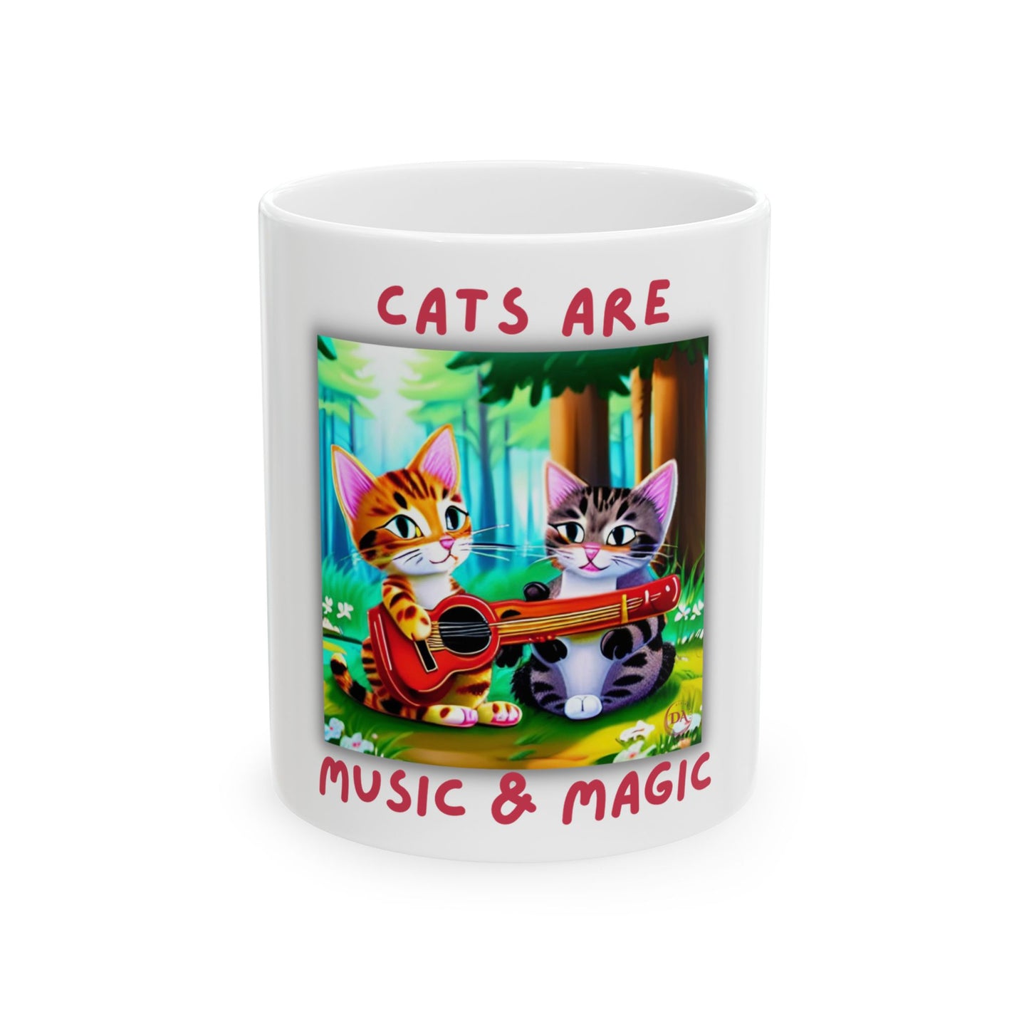 Cats Are Music & Magic Mug (11oz/15oz) — Cute Kittens Playing Guitar Coffee Cup by Divine Arts