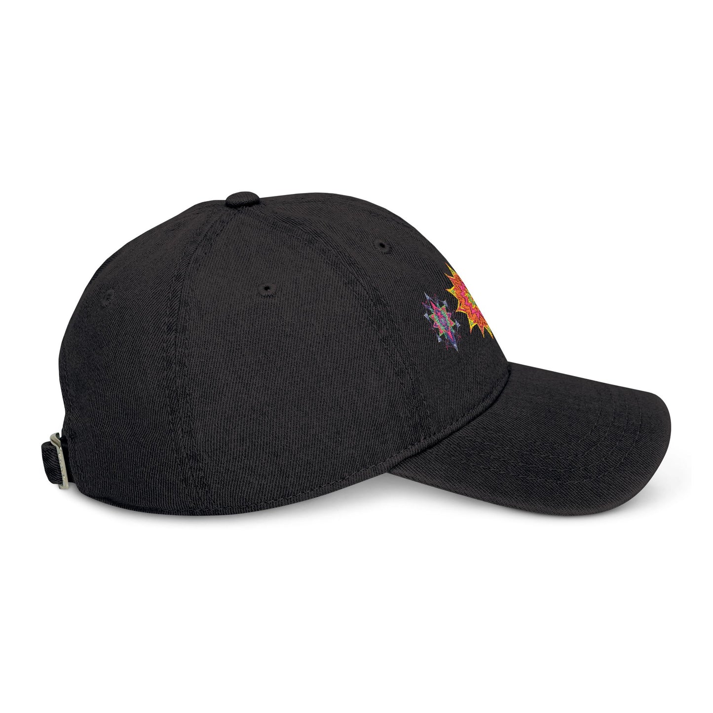 Denim Cap (Embroidery), 100% Cotton, Three Unique Embroidery Merkabas, Neon Galaxy Starry Light, Lotus Jewel Design by Divine Arts