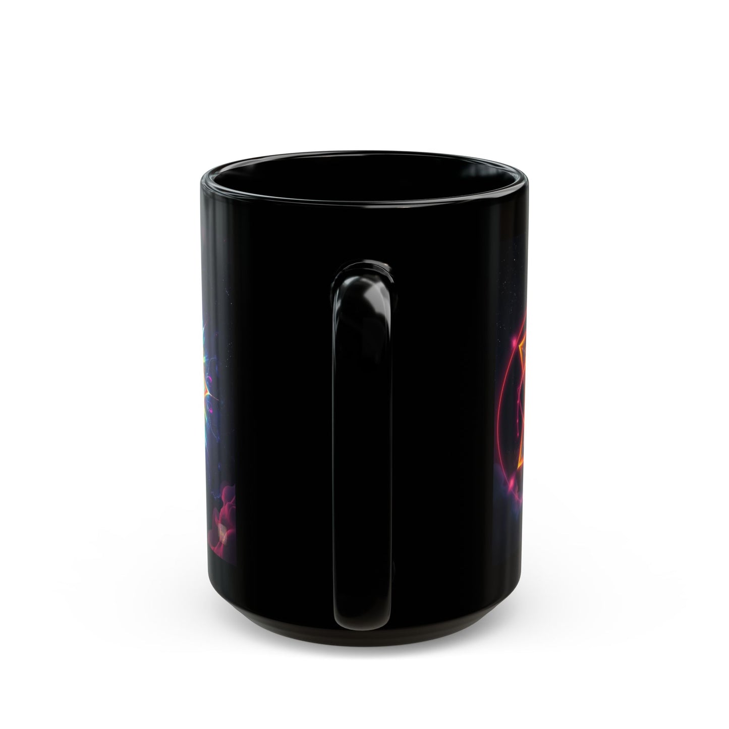 Black Ceramic Mug 15 oz— Vibrant Sacred Heart Sacred Geometry Light Body Merkaba Coffee Cup by Divine Arts
