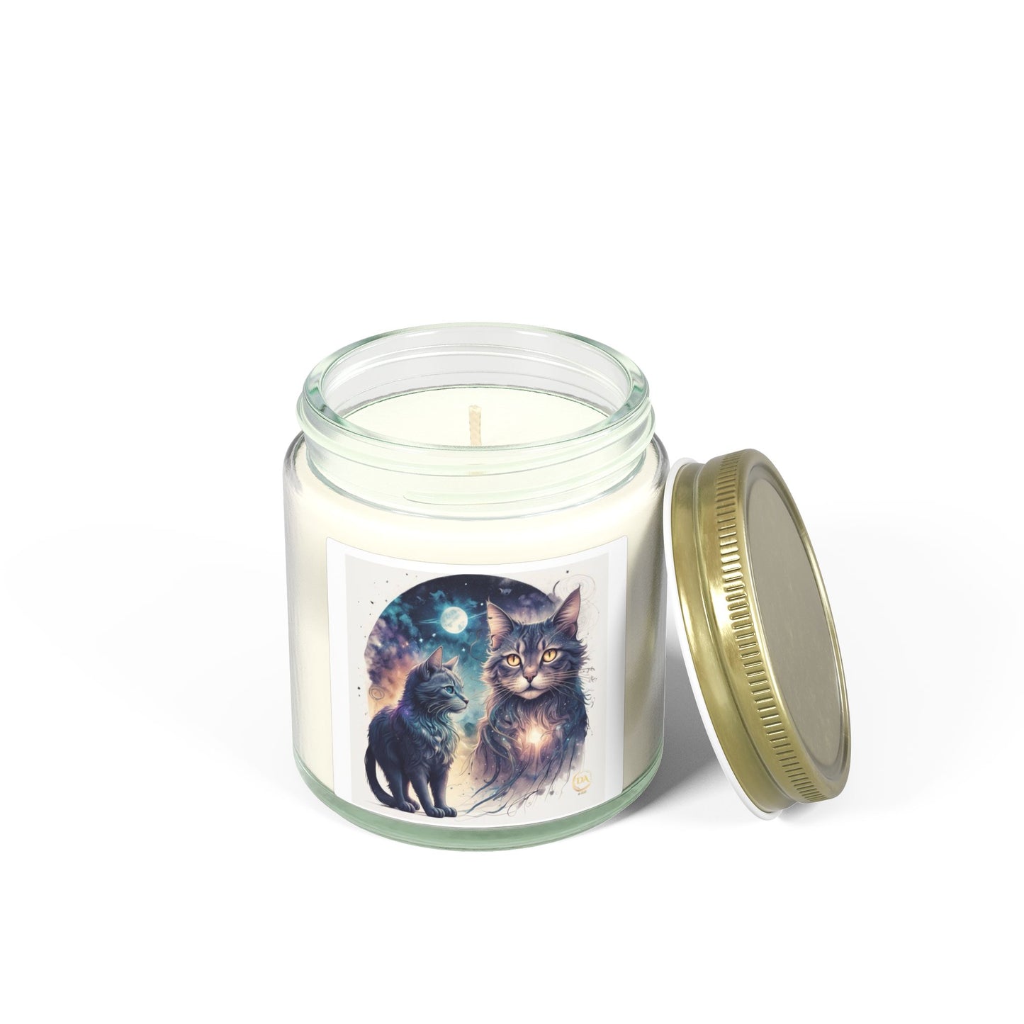 Premium Coconut Apricot Wax Scented Candles, Various Floral & Spice Fragrances (4oz), Spiritual Christmas Holiday Cat Lover Pet Gift, Ginger, White, Brown Tabby & Gray Cats Galaxy Space Fantasy Cat Art, by Divine Arts
