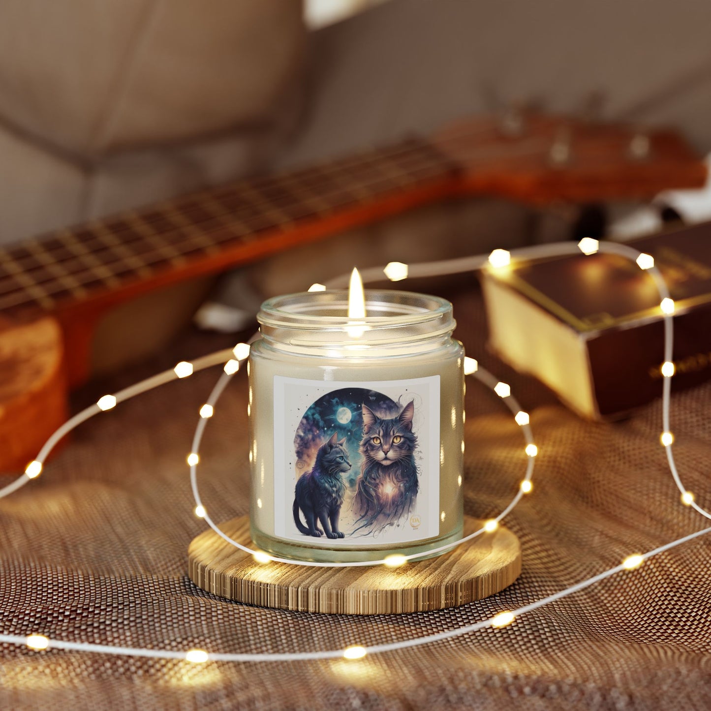 Premium Coconut Apricot Wax Scented Candles, Various Floral & Spice Fragrances (4oz), Spiritual Christmas Holiday Cat Lover Pet Gift, Ginger, White, Brown Tabby & Gray Cats Galaxy Space Fantasy Cat Art, by Divine Arts
