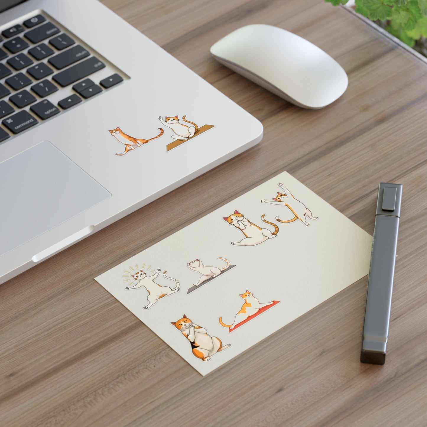 Yoga Cat Vinyl Sticker Sheet (6x4) — Cute Calico and Orange Tabby Cats Pose for Planners, Laptops, Notebooks & Stationery by Divine Art