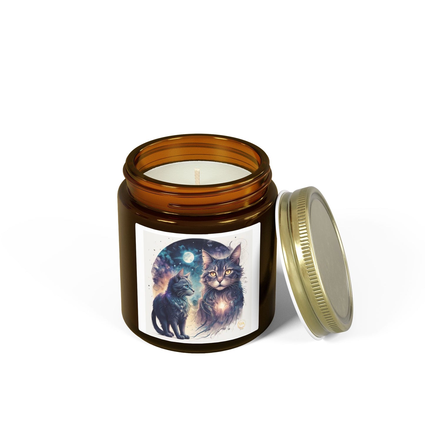 Premium Coconut Apricot Wax Scented Candles, Various Floral & Spice Fragrances (4oz), Spiritual Christmas Holiday Cat Lover Pet Gift, Ginger, White, Brown Tabby & Gray Cats Galaxy Space Fantasy Cat Art, by Divine Arts