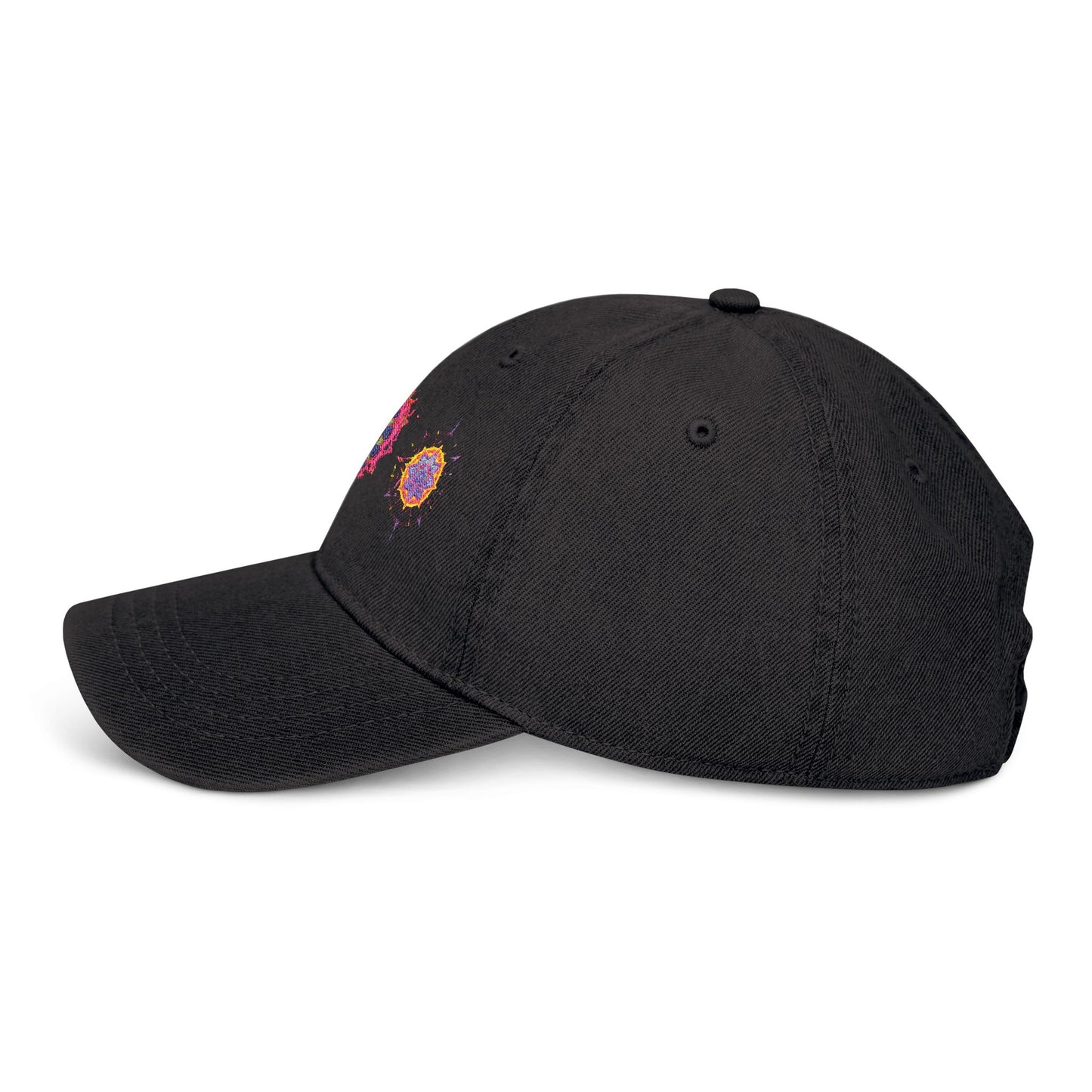 Denim Cap (Embroidery), 100% Cotton, Three Unique Embroidery Merkabas, Neon Galaxy Starry Light, Lotus Jewel Design by Divine Arts
