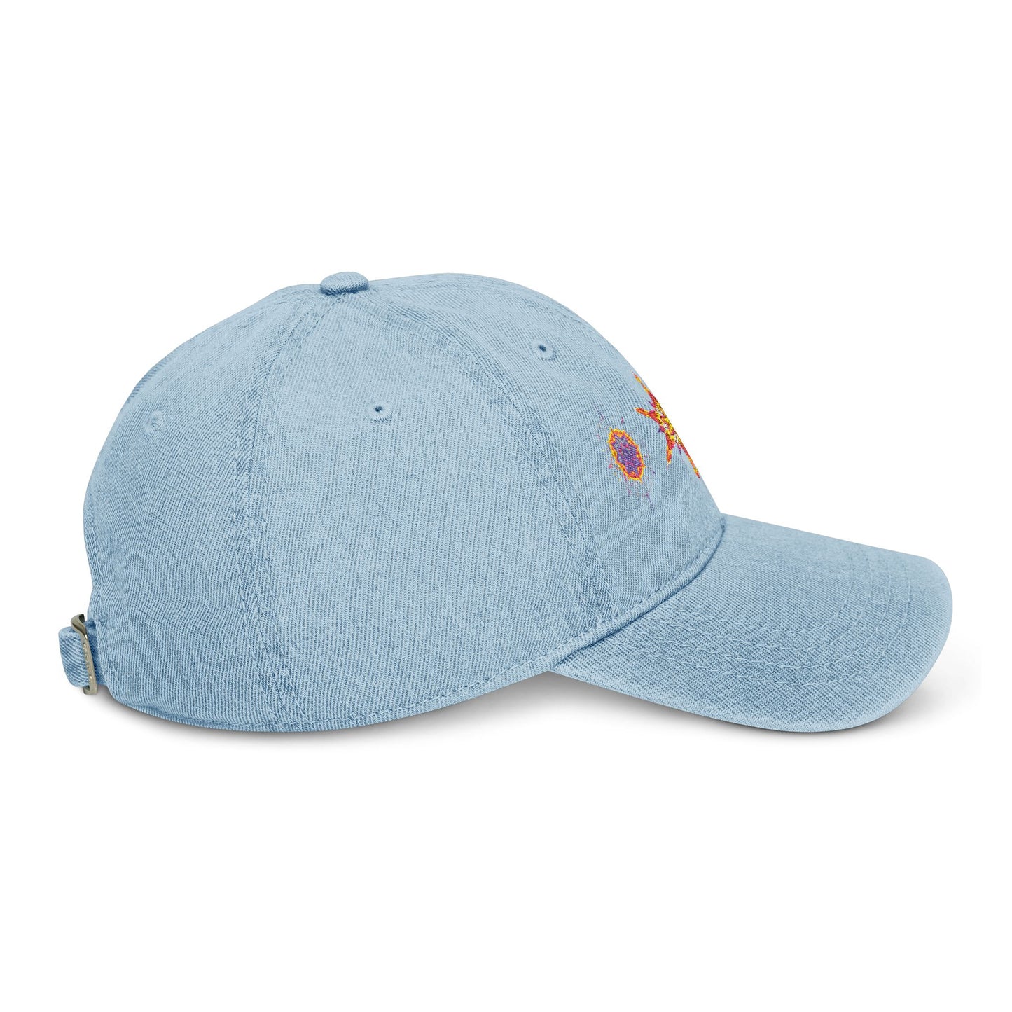 Denim Cap (Embroidery), 100% Cotton, Three Unique Embroidery Merkabas, Neon Galaxy Starry Light, Lotus Jewel Design by Divine Arts