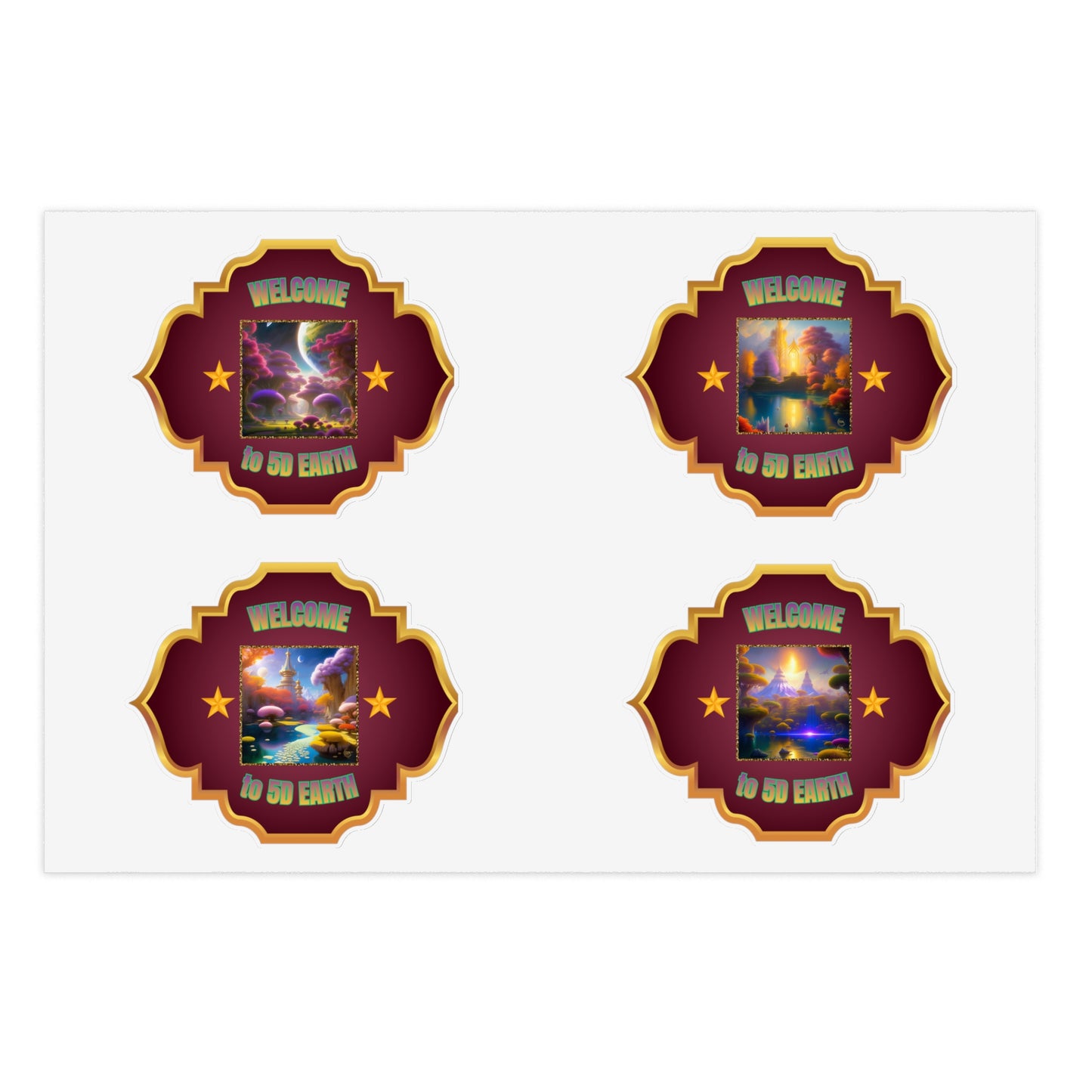 Vinyl 5D Earth Sticker Sheets (6x4) - Colorful Vibrant Scenes of 5D Earth in Crystal Ascension, Idyllic Utopian Landscapes &  Scenic Views of Nature & Purified Planet by Divine Arts