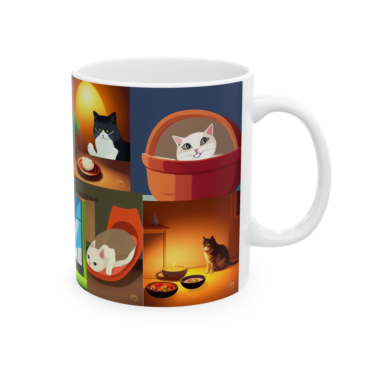 Cat Lover Ceramic Mug (11 oz, 15 oz) - Daily Life of Cats Animation Vignettes Pet Gift for Him or Her by Divine Arts