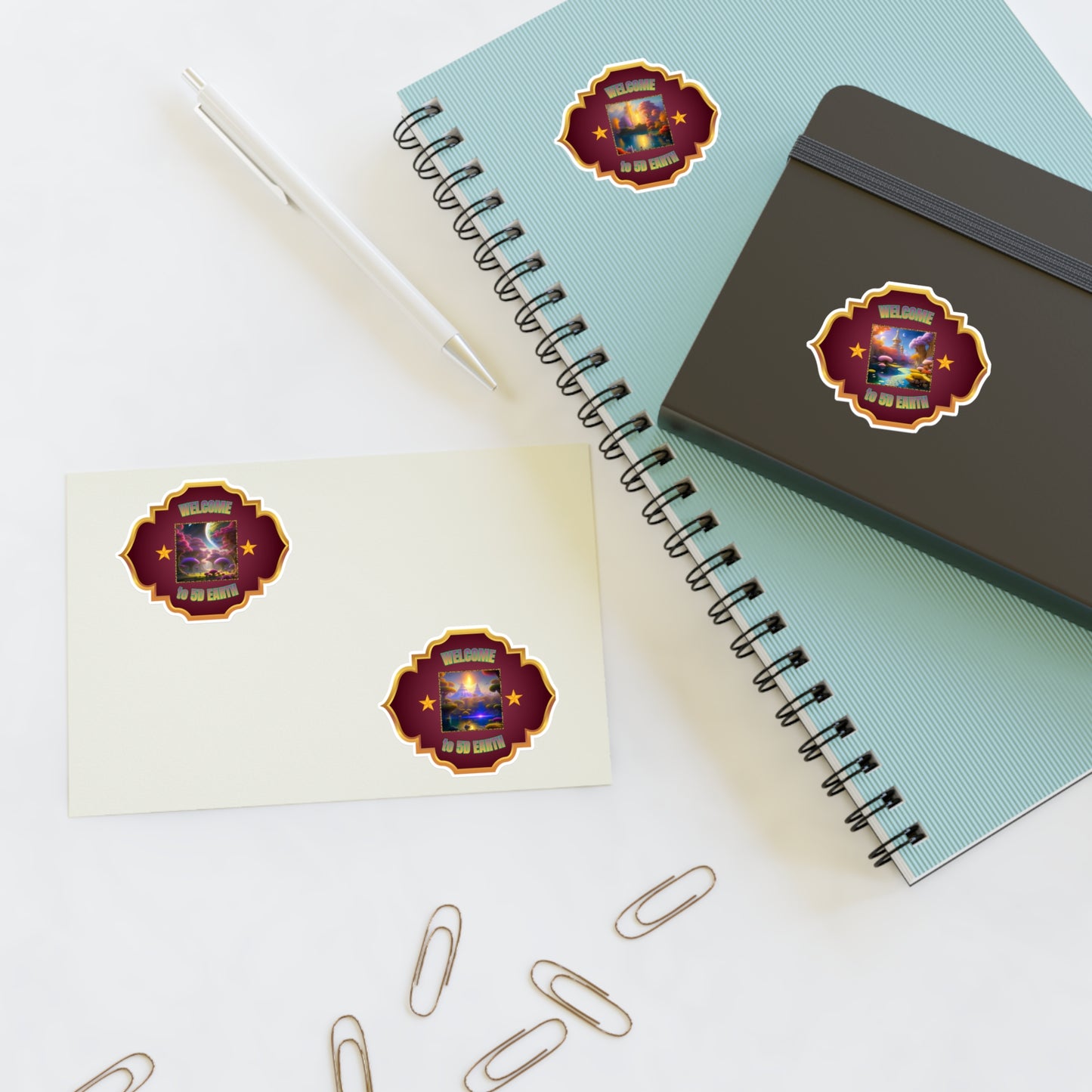 Vinyl 5D Earth Sticker Sheets (6x4) - Colorful Vibrant Scenes of 5D Earth in Crystal Ascension, Idyllic Utopian Landscapes &  Scenic Views of Nature & Purified Planet by Divine Arts