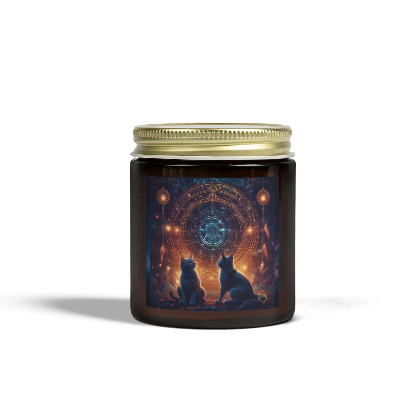Premium Coconut Apricot Wax Scented Candles, Various Floral & Spice Fragrances (4oz), Spiritual Christmas Holiday Cat Lover Pet Gift, Black Cats Sacred Geometry Galaxy Space Fantasy Cat Art, by Divine Arts