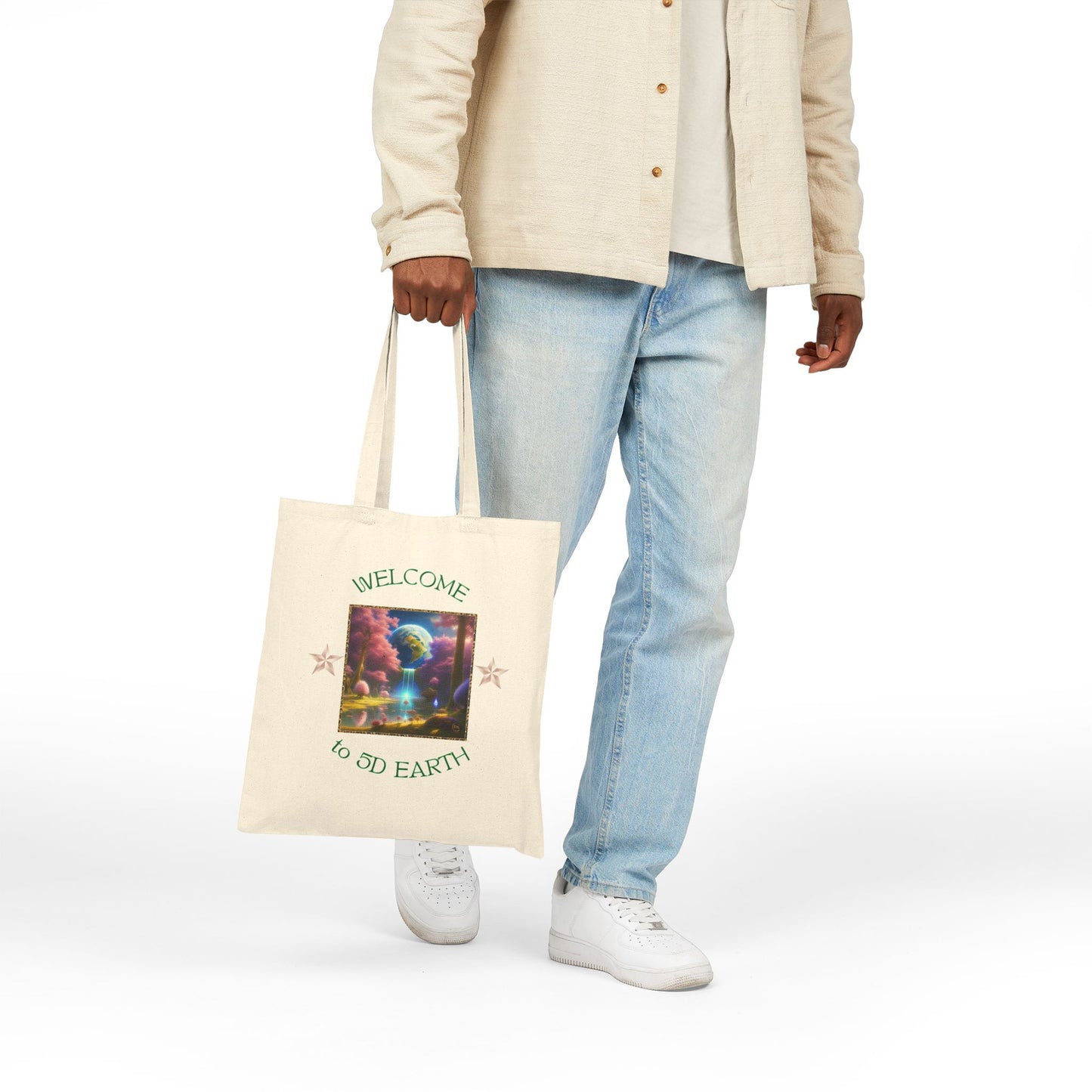 Divine Arts 100% Cotton Canvas Compact Lightweight Spiritual Fantasy Utopia Earth 5D Freedom Ascension Art Tote Bag