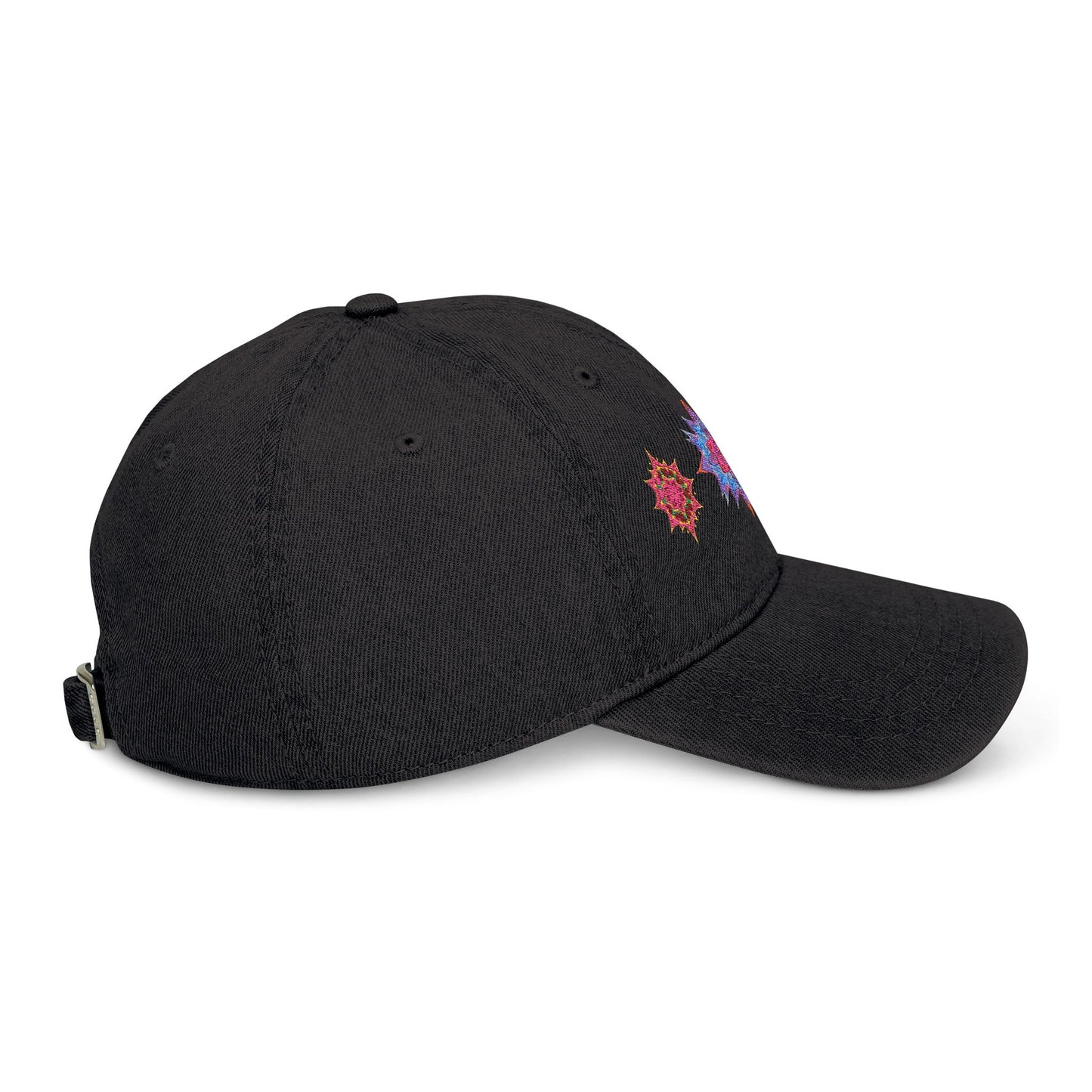 Denim Cap (Embroidery), 100% Cotton, Three Unique Embroidery Merkabas, Neon Galaxy Starry Light, Lotus Jewel Design by Divine Arts